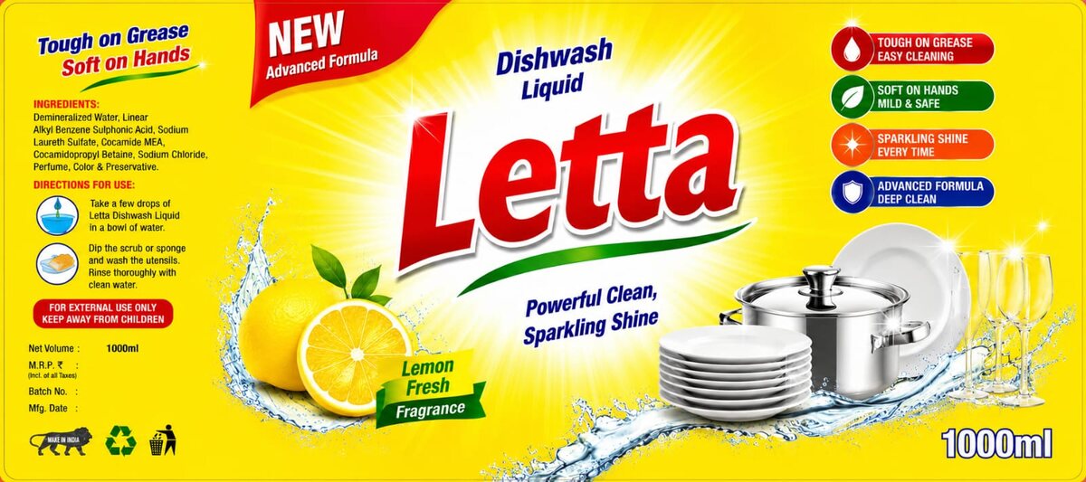 Letta Dishwash Liquid – Lemon Fresh 1000ml - Image 2