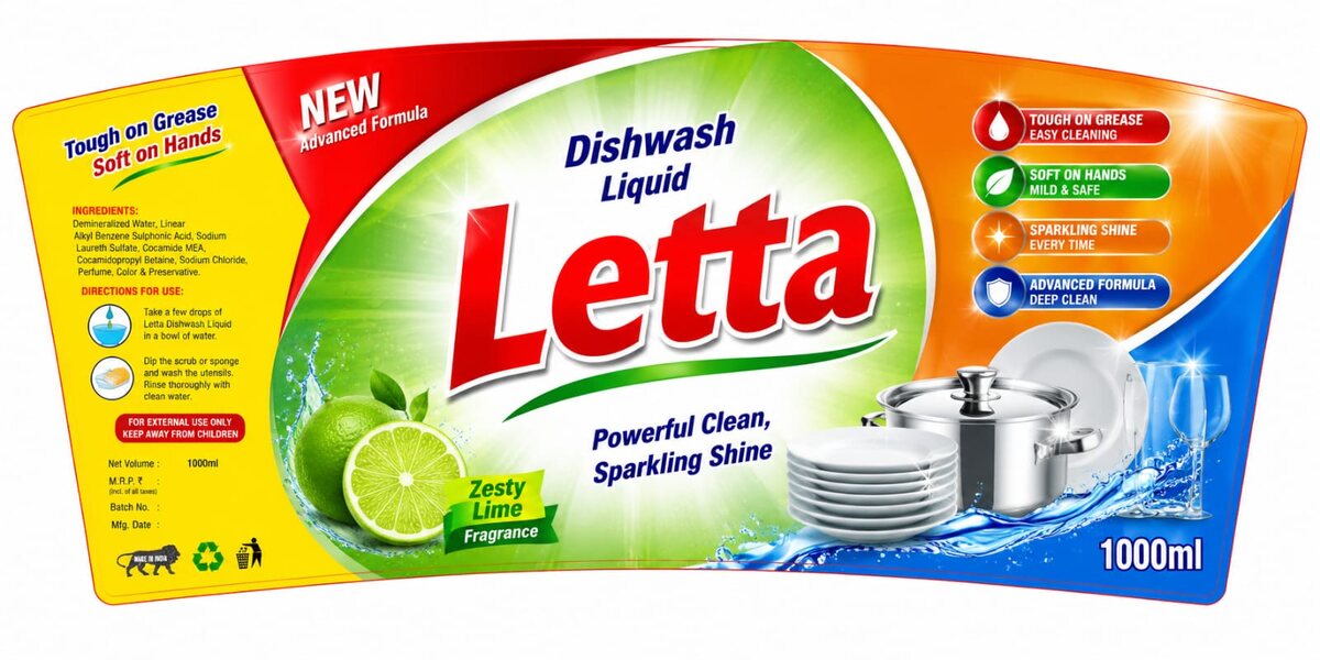 Letta Dishwash Liquid – Zesty Lime 1000ml - Image 2